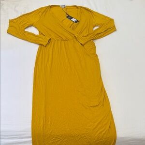 Elegant Mustard Yellow Wrap Dress
